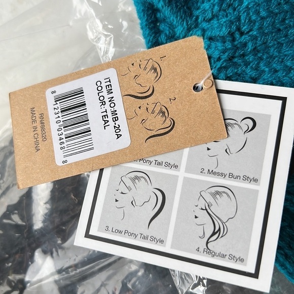 C.C Beanie Tail Cable Knit Messy High Bun Ponytail Hat Teal - Picture 3 of 6